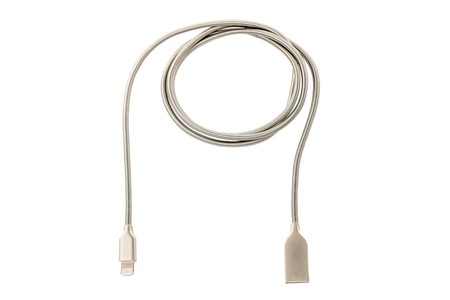 light-colored UBS cable on white isolated backgroundの写真素材