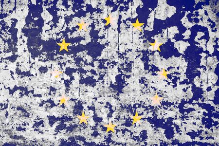 old plastered wall with the image of the flag of the European Unionの写真素材