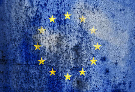 Old rusty metal texture depicting the flag of the European Unionの写真素材