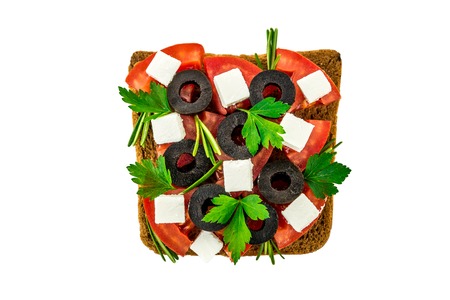 sandwich with vegetables and cheese on isolated white background
