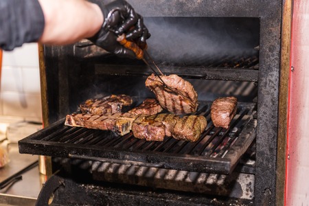 grilled meat on the grillの写真素材