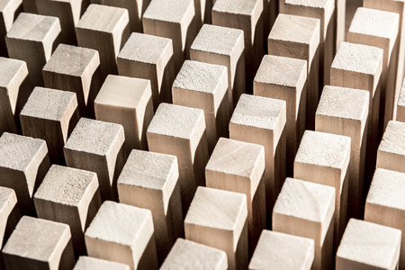 Risk and strategy in business, many identical wooden blocks. Horizontal frameの写真素材