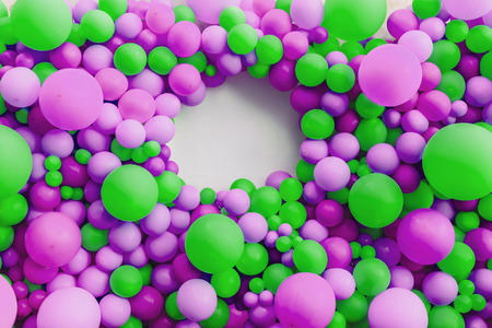 background of balloons in green and purple. place for inscription. Horizontal frameの写真素材