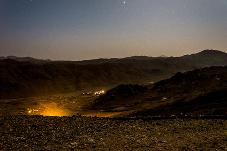 night landscape, bald mountains against a starry sky. Horizontal frameの写真素材