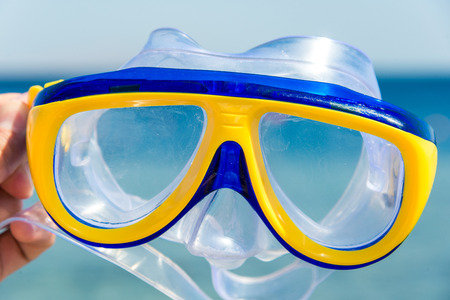 yellow-blue mask and snorkel for the whole frame. Horizontal frame