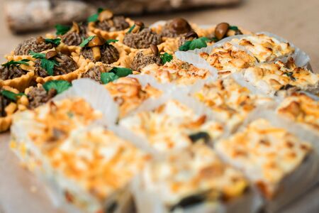Many different meat canapes for the whole frame.の写真素材