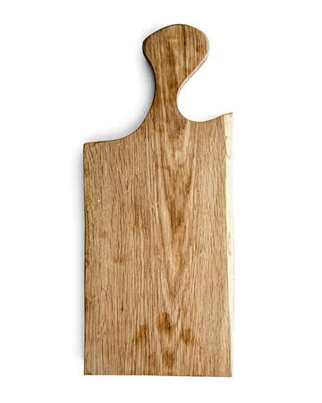wooden cutting board isolated on white background, top viewの写真素材