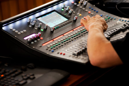 Hand on a mixer, operating the leaderの写真素材