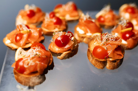 various bruschettas isolated on white backgroundの写真素材