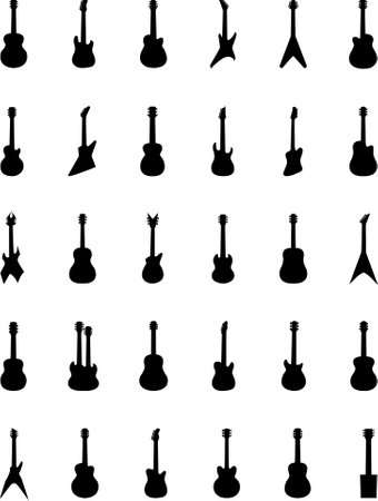 set of icons of black guitars of different shapesのイラスト素材