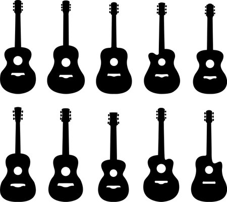 Set of 10 acoustic guitar silhouettesのイラスト素材