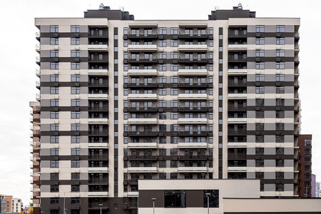 Multi-storey residential buildings and sky, city districtの写真素材