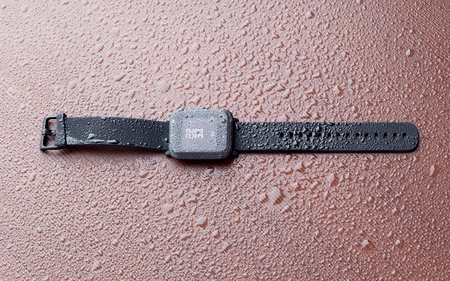 Rostov-on-Don, Russia - January 2019. Bracelet Amazfit bip on a white background. Fitness bracelet from the company huawei on a wooden surface.のeditorial素材