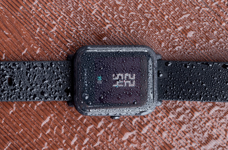 Rostov-on-Don, Russia - January 2019. Bracelet Amazfit bip on a white background. Fitness bracelet...