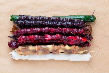 Churchkhela on parchment paper. Georgian sweet close-up.の写真素材