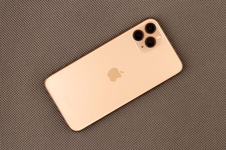 Rostov-on-Don, Russia - october 2019. Apple iPhone 11 Pro on a grey surface. New smartphone from the...