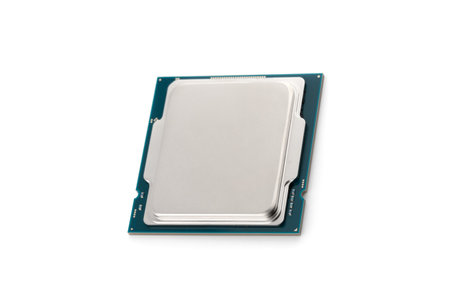Processor for PC on a white background. Processor for personal computer closeup isolated on white background.の写真素材