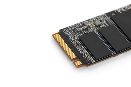 High speed ssd m2 disk for pc on white background. Solid state high-speed drive for a personal computer close-up isolated on a white background.の写真素材