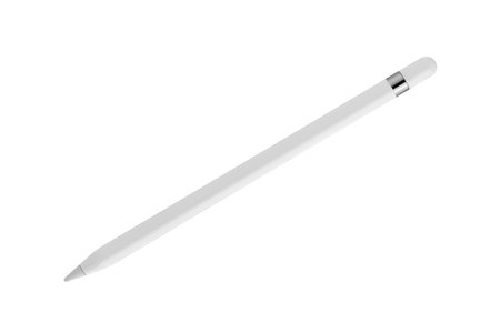 Shenzhen, China - April 2023. Apple Pencil on a white background. Apple Pencil close -up isolated on a white background.のeditorial素材