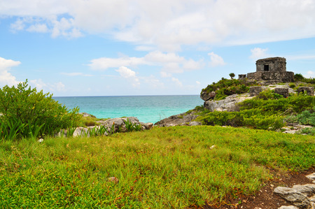 Tulum Ruin on the edge near a beach, this is an ancient place in Mexico city beautiful peaceful placeの写真素材