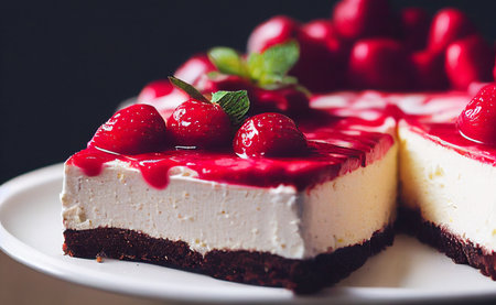 Fresh strawberry cheesecake. Delicious dessert.の写真素材