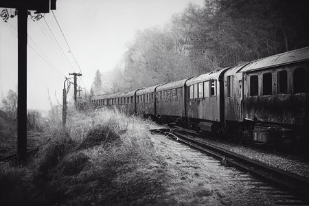Antique locomotive train. Old steam train with wagons.の写真素材