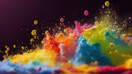 Color powder explosion. Abstract closeup dust on backdrop.