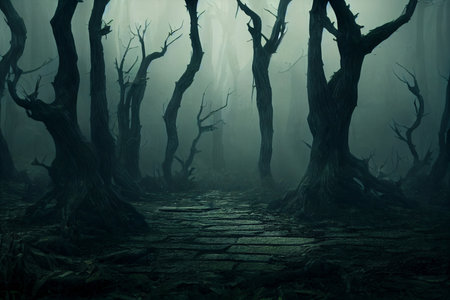 Pathway Through A Dark Scary Forestの写真素材