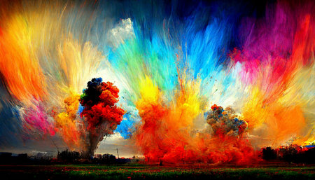 Colored powder explosion. Abstract multicolor background.の素材