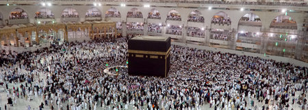 Prayer at Kaaba Masjid Al Haram. Mecca, Saudi Arabia - March 30, 2018.