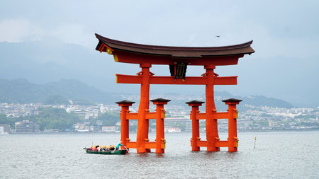 Itsukushima Shrine Torii Gate at Miyajima in Hiroshima. Hatsukaichi, Japan - September 19, 2023.のeditorial素材