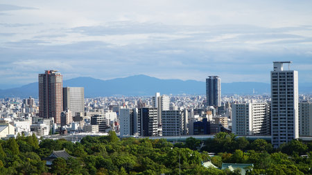Panorama View of Osaka City, Osaka, Japanの写真素材