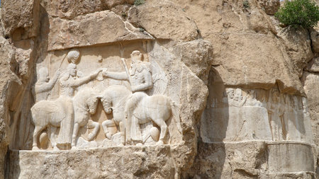 Sasanian Rock Reliefs at Naqsh-e Rostam, Shiraz Iran. Ardashir I, Shapur I, Bahram II, Narseh,...