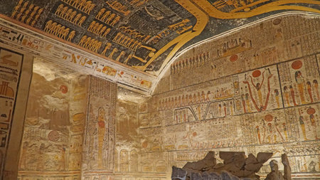Tomb of Ramses V and Ramses VI in Valley of the Kings (KV 9). Luxor, Egypt - February 4, 2024.のeditorial素材