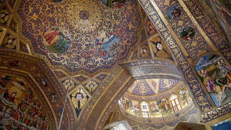 Interior Decorations and Frescoes in Armenian Vank Cathedral (Holy Savior Cathedral). Isfahan, Iran - May 1, 2025.のeditorial素材