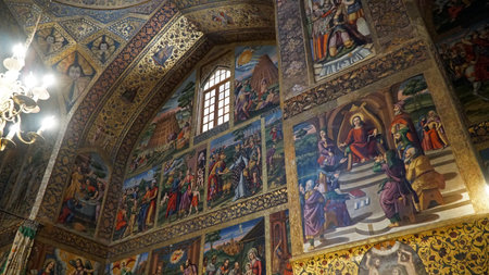 Interior Decorations and Frescoes in Armenian Vank Cathedral (Holy Savior Cathedral). Isfahan, Iran - May 1, 2025.のeditorial素材
