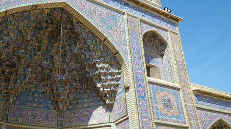 Colorful Mosaic Patterns and Interior Details of the Nasir Al-Mulk Mosque (The Pink Mosque). Shiraz,...