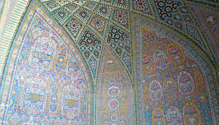 Colorful Mosaic Patterns and Interior Details of the Nasir Al-Mulk Mosque (The Pink Mosque). Shiraz, Iran - May 4, 2025.のeditorial素材