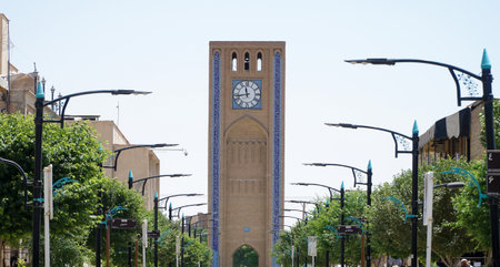 Clock Tower (Saat Square) at Masjed Jame Street. Yazd, Iran - May 8, 2025.