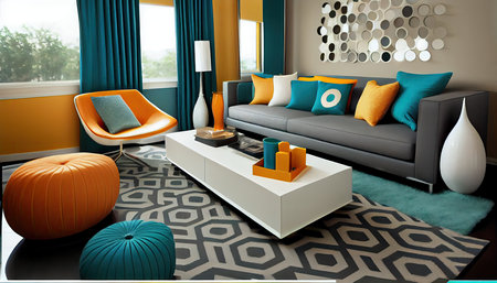 Interior of modern living room with sofa, armchair and coffee tableの写真素材