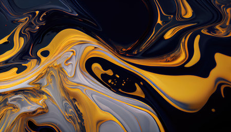 abstract background of oil paint in black and yellow colors, liquid texture
