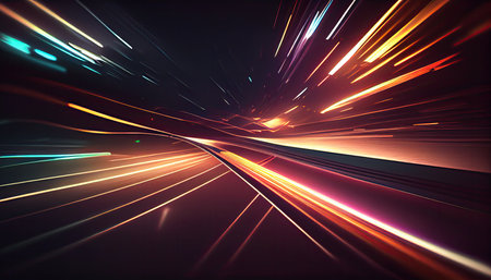 Futuristic technology wave background with glowing lines and bokehの素材