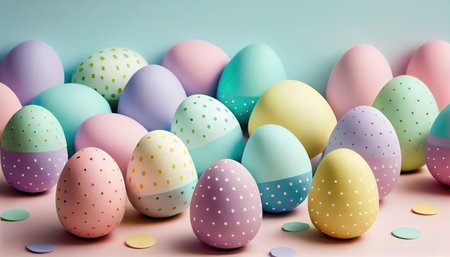 Colorful easter eggs on pastel background, 3d renderの素材