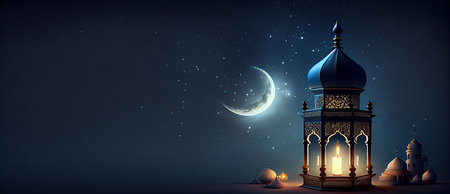 Ramadan Kareem background with arabic lantern and crescent moonの素材