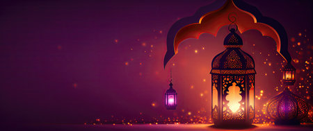 Ramadan Kareem Greeting Card. Ramadan Kareem Background with Lanterns.の素材