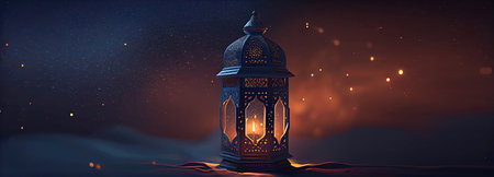 Lantern in the night. Ramadan Kareem. 3D renderingの素材