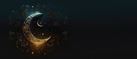 Ramadan Kareem background with crescent moon and ornamental elementsの素材
