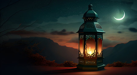 Illustration of Ramadan Kareem Lantern in the Middle of the Nightの素材