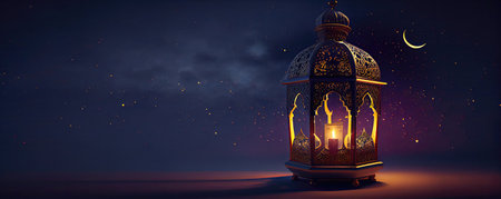 Ramadan Kareem background with arabic lantern and crescent moonの素材