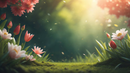summer decoration with beauty flowers background illustration. copy space. generative aiの素材